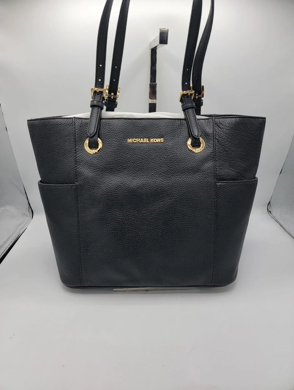Michael Kors Black Pebbled Leather Tote with Gold Hardware